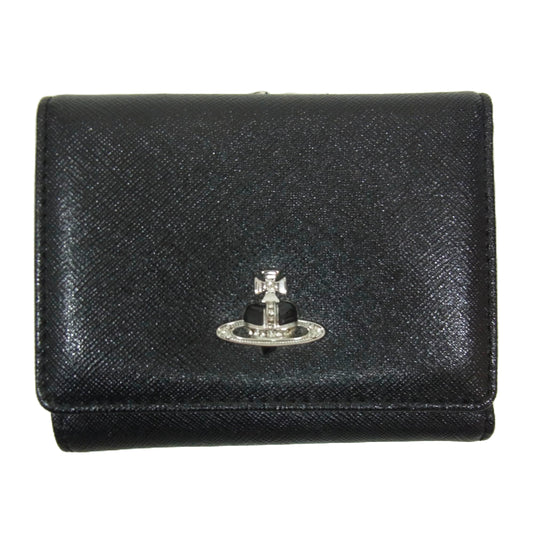 Vivienne Westwood ヴィヴィアンウエストウッド 51010048 42136 ブラック オーブブラック ディアマンテ ハート オーブ レザー 三つ折り財布 ウォレット ブラック系【美品】【中古】