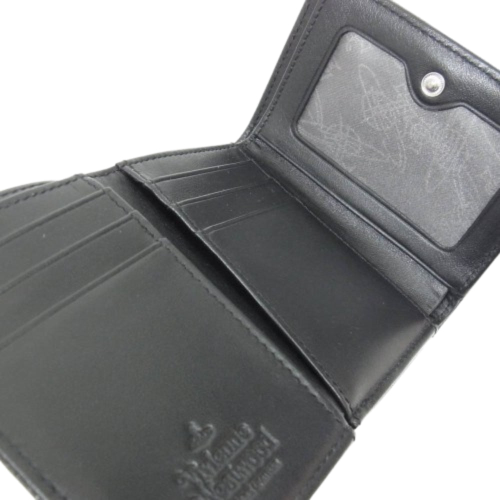 Vivienne Westwood ヴィヴィアンウエストウッド 51010048 42136 ブラック オーブブラック ディアマンテ ハート オーブ レザー 三つ折り財布 ウォレット ブラック系【美品】【中古】