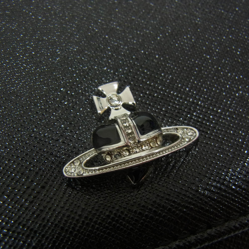 Vivienne Westwood ヴィヴィアンウエストウッド 51010048 42136 ブラック オーブブラック ディアマンテ ハート オーブ レザー 三つ折り財布 ウォレット ブラック系【美品】【中古】
