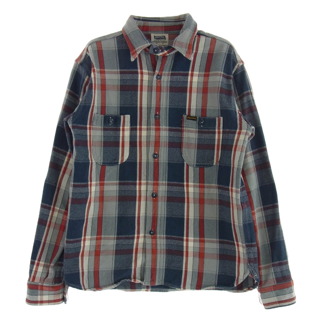 Pherrow's フェローズ ガチャポケット ブロックチェック ヘビー ネルシャツ 長袖 レッド系 ネイビー系 XL【中古】