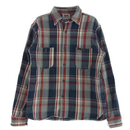 Pherrow's フェローズ ガチャポケット ブロックチェック ヘビー ネルシャツ 長袖 レッド系 ネイビー系 XL【中古】