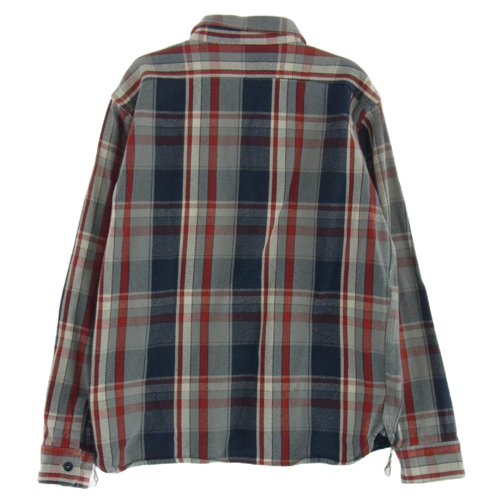Pherrow's フェローズ ガチャポケット ブロックチェック ヘビー ネルシャツ 長袖 レッド系 ネイビー系 XL【中古】