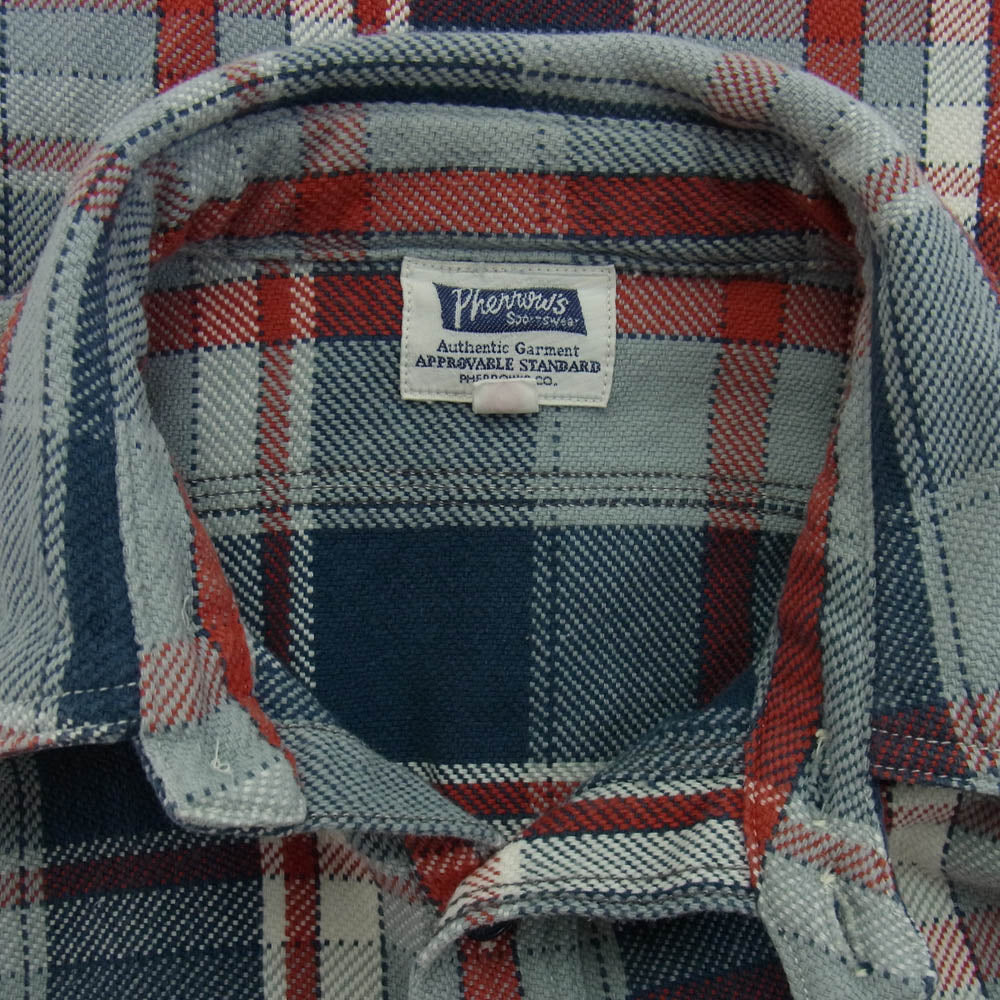 Pherrow's フェローズ ガチャポケット ブロックチェック ヘビー ネルシャツ 長袖 レッド系 ネイビー系 XL【中古】