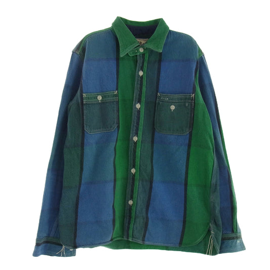 SAMURAI JEANS サムライジーンズ SNL11-01B OVERALLS オーバーオールズ チンストラップ チェック ヘビー ネルシャツ 長袖 グリーン系 ブルー系 L【中古】