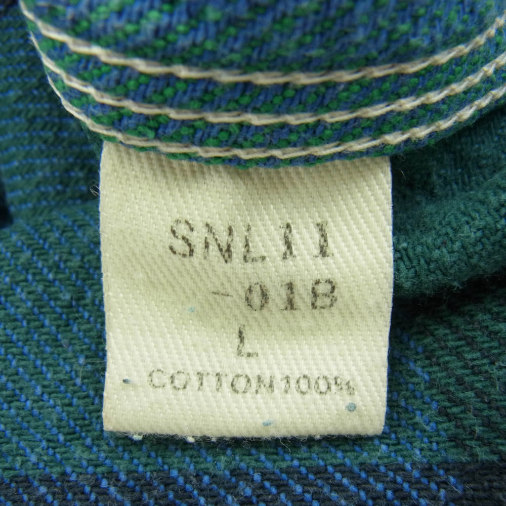 SAMURAI JEANS サムライジーンズ SNL11-01B OVERALLS オーバーオールズ チンストラップ チェック ヘビー ネルシャツ 長袖 グリーン系 ブルー系 L【中古】