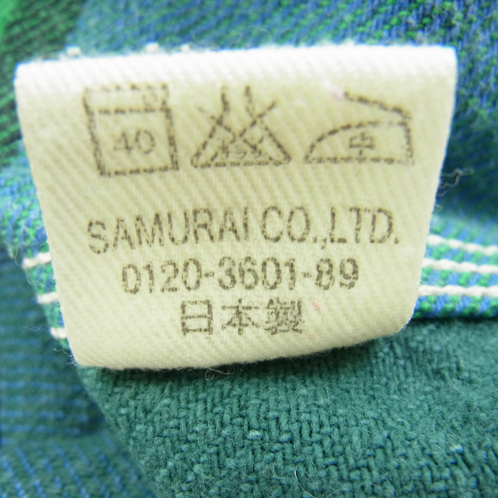SAMURAI JEANS サムライジーンズ SNL11-01B OVERALLS オーバーオールズ チンストラップ チェック ヘビー ネルシャツ 長袖 グリーン系 ブルー系 L【中古】