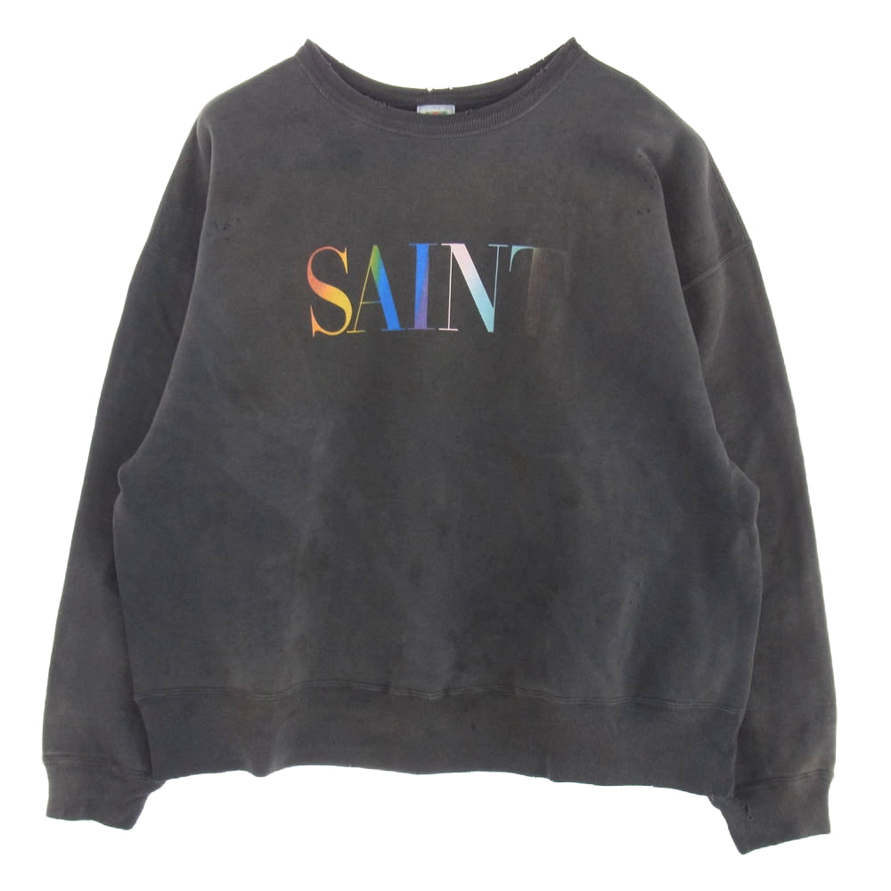 SAINT MICHAEL セントマイケル 24AW SM-YS1-0000-030 CREW SWT RAINBOW SNT BLK レインボーロゴ クルーネック スウェット グレー系 XL【中古】