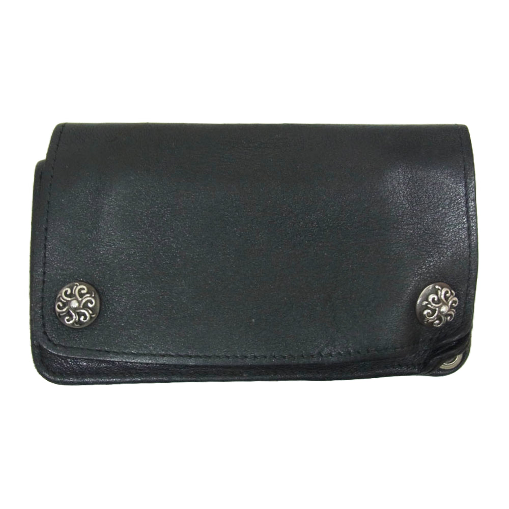 ARGENT GLEAM アージェントグリーム シルバーコンチョスナップボタン レザー トラッカー ショートウォレット ブラック系【中古】