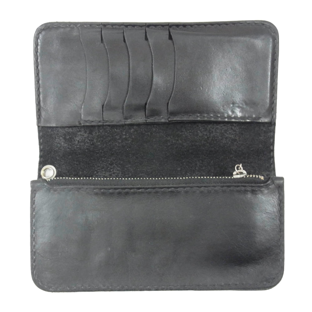 HideandSeek ハイドアンドシーク ロゴ型押し レザー トラッカー ウォレット 財布 ブラック系【中古】