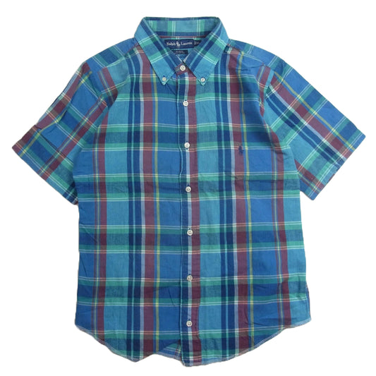 RALPH LAUREN ラルフローレン BLAKE ボタンダウン チェック 半袖 シャツ グリーン系 XL【中古】