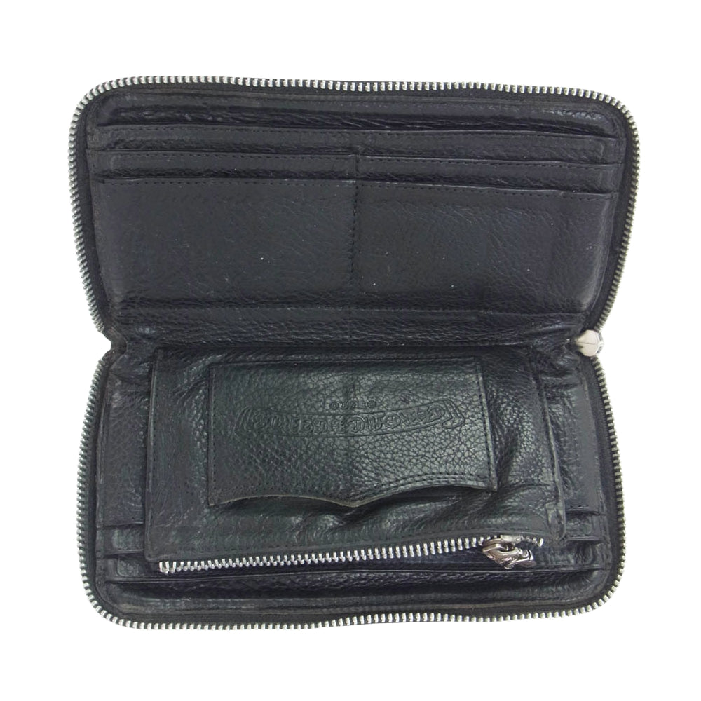 CHROME HEARTS クロムハーツ（原本無） REC F ZIP ダブル フレアニー ラウンドジップ レザー ロングウォレット 長財布 ブラック系【中古】