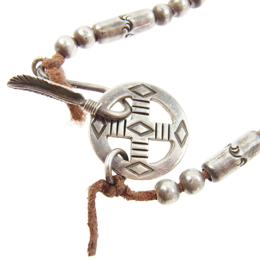 ARIZONA FREEDOM アリゾナフリーダム シルバー プレーン ホイール フェザー フック パイプビーズ ビーズ 革ひも レザー ネックレス シルバー系【中古】