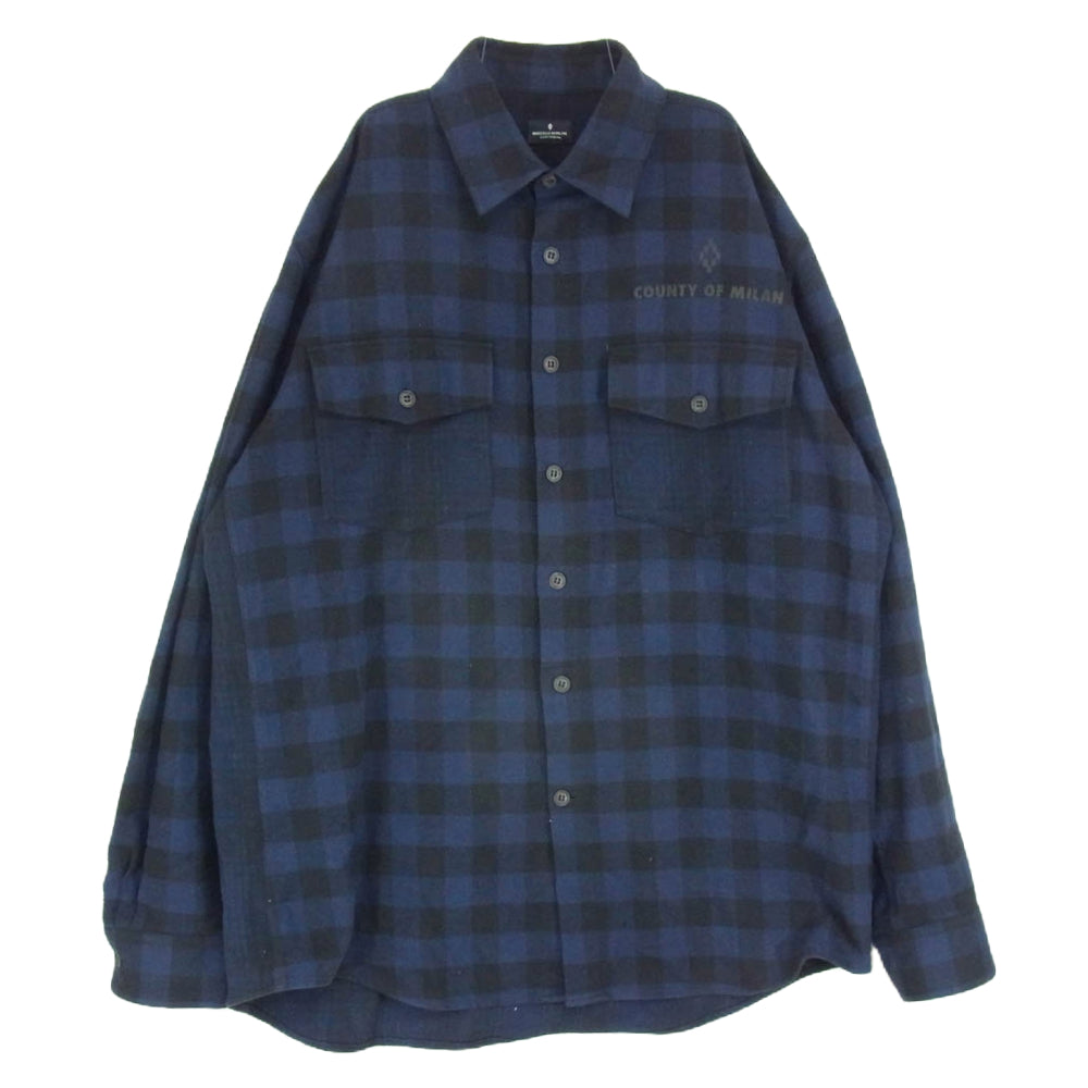 マルセロ バーロン GMGA037E18841D52 CHECK LS SHIRT チェック柄 長袖 シャツ ネイビー系 XL【中古】