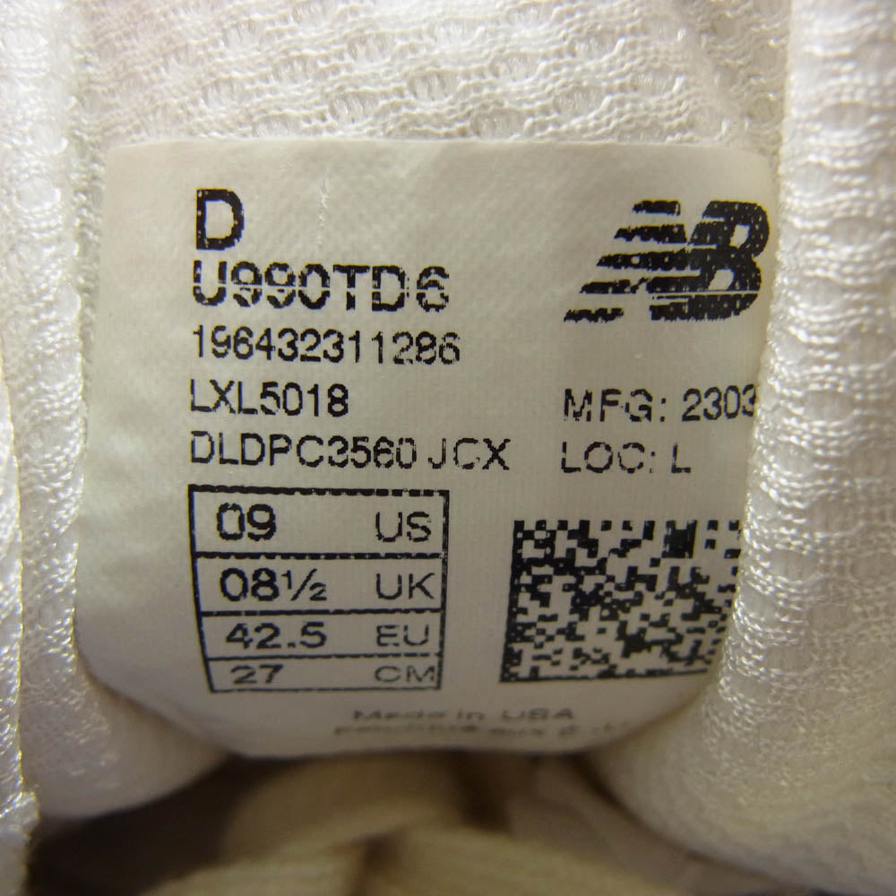 NEW BALANCE ニューバランス USA製 U990TD6 スニーカー ランニングシューズ ベージュ系 27cm【極上美品】【中古】