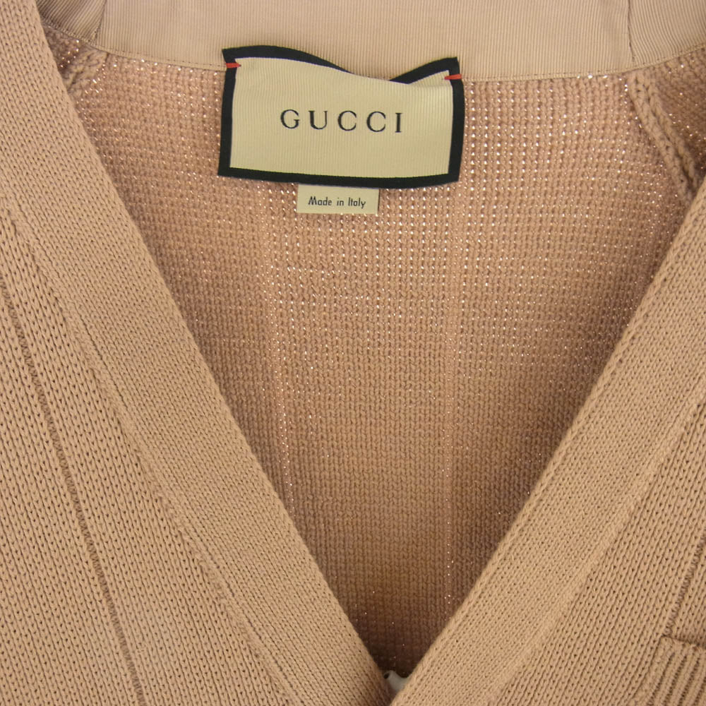 GUCCI グッチ 21AW 626349 XKBFJ ウェブ付き ウールブレンド ニット カーディガン ベージュ系 L ライトブラウン系 L【中古】