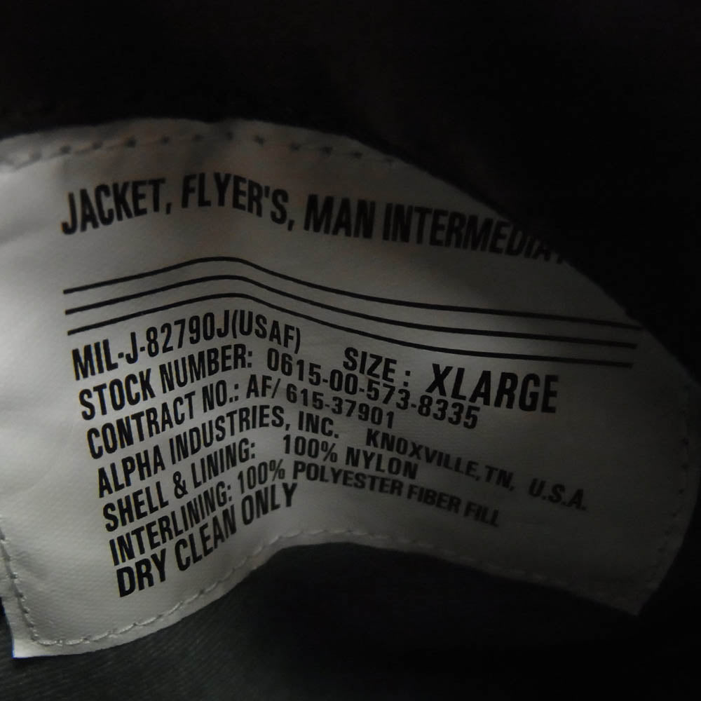 ALPHA アルファ AF/615-37901 0615-00-573-8335 INDUSTRIES JACKET FLYER'S MAN INTERMEDIATE MA-1 KNOXVILLE TN.U.S.A アメリカ空軍 フライトジャケット グリーン リバーシブル 軍物 ミリタリー メンズ アウター カーキ系 XL【中古】