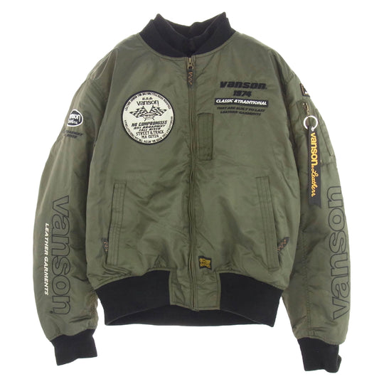 VANSON バンソン TVS2407W 肘当て 肩パッド付き MA-1 フライトボンバー ジャケット ブルゾン カーキ系 XL【中古】