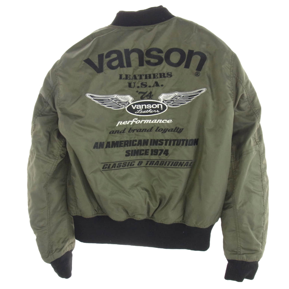 VANSON バンソン TVS2407W 肘当て 肩パッド付き MA-1 フライトボンバー ジャケット ブルゾン カーキ系 XL【中古】