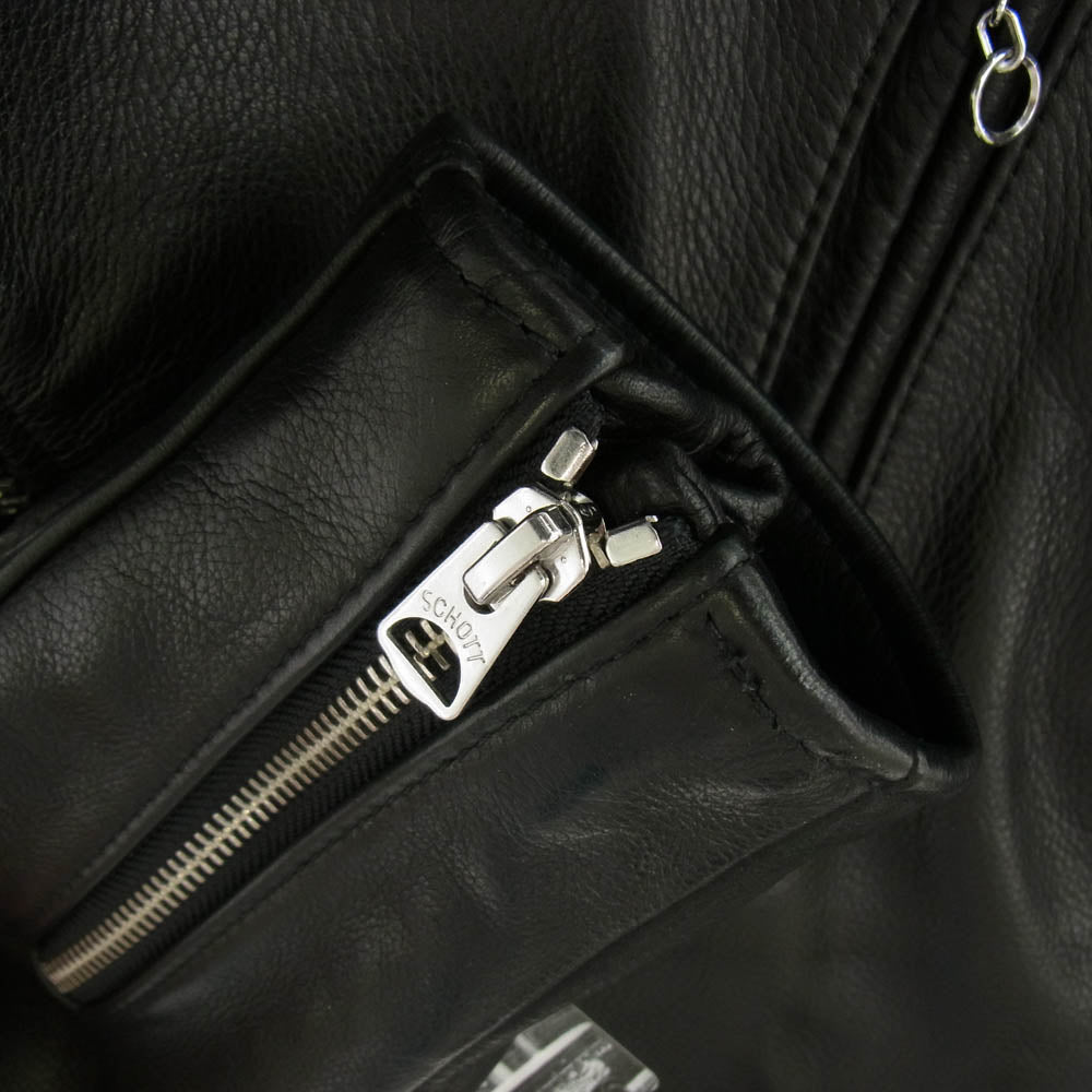schott ショット 7823950106 503HDT HOODED ONESTAR フードワンスター レザー フルジップ パーカー ライダース ジャケット ブラック系 38【中古】