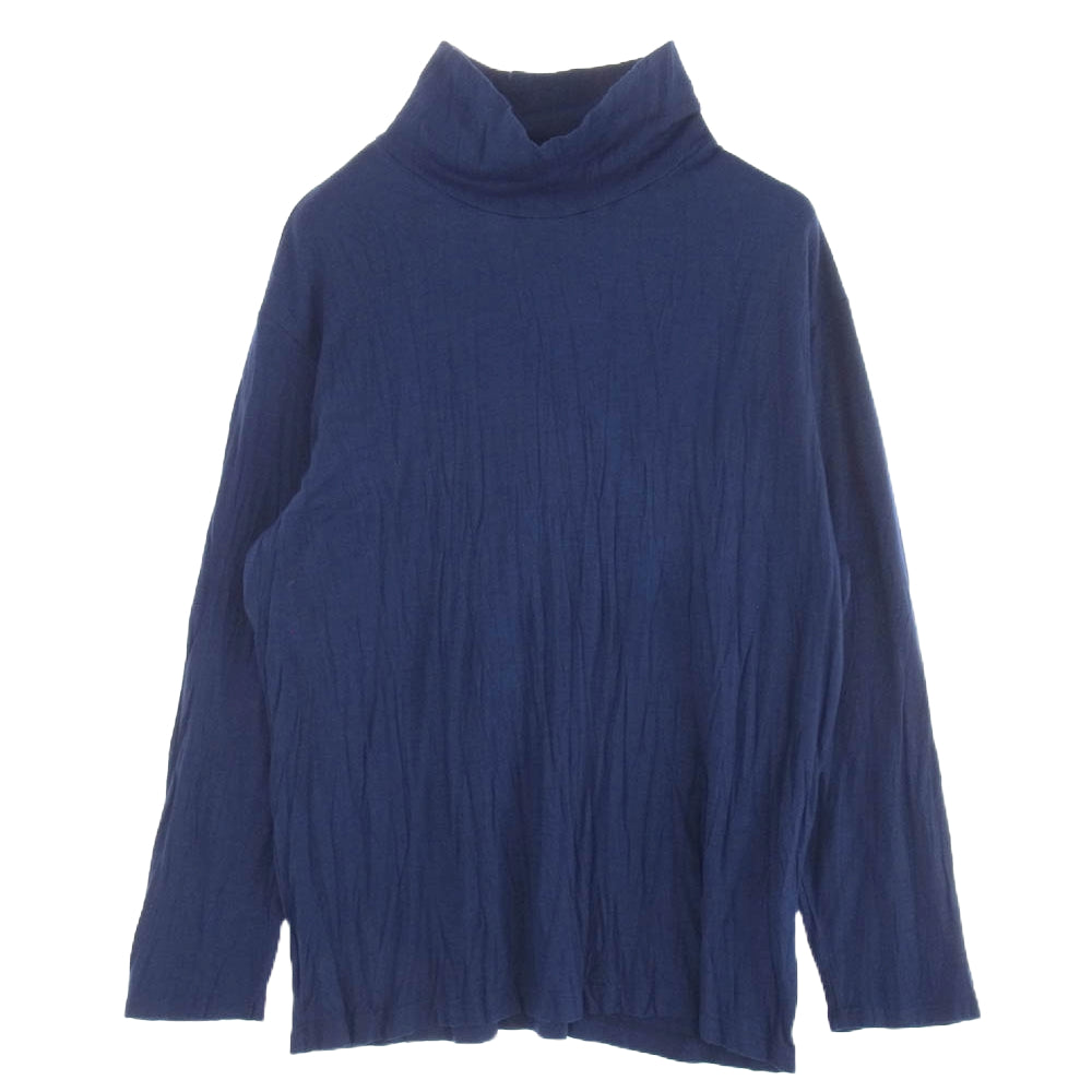 Yohji Yamamoto POUR HOMME ヨウジヤマモトプールオム HO-T09-171 WRINKLED TURTLE LONG SLEEVE タートルネック ウール ロングスリーブ カットソー 長袖 ネイビー系 3【中古】