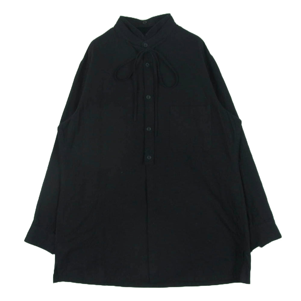 Yohji Yamamoto POUR HOMME ヨウジヤマモトプールオム 23AW HJ-B20-022 スプレッドカラー コード付き コットン シャツ 長袖 ブラック系 2【中古】
