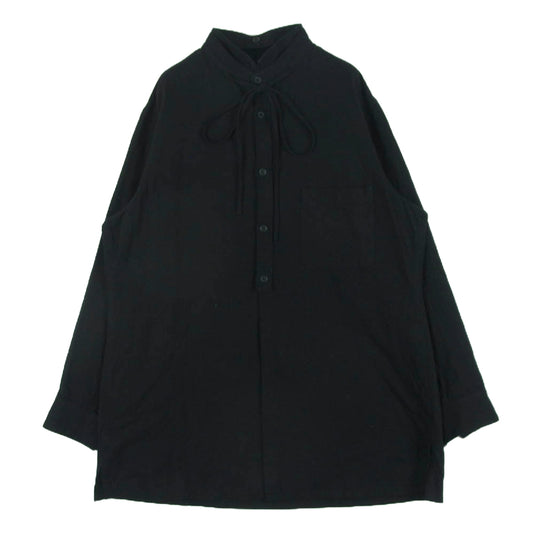 Yohji Yamamoto POUR HOMME ヨウジヤマモトプールオム 23AW HJ-B20-022 スプレッドカラー コード付き コットン シャツ 長袖 ブラック系 2【中古】