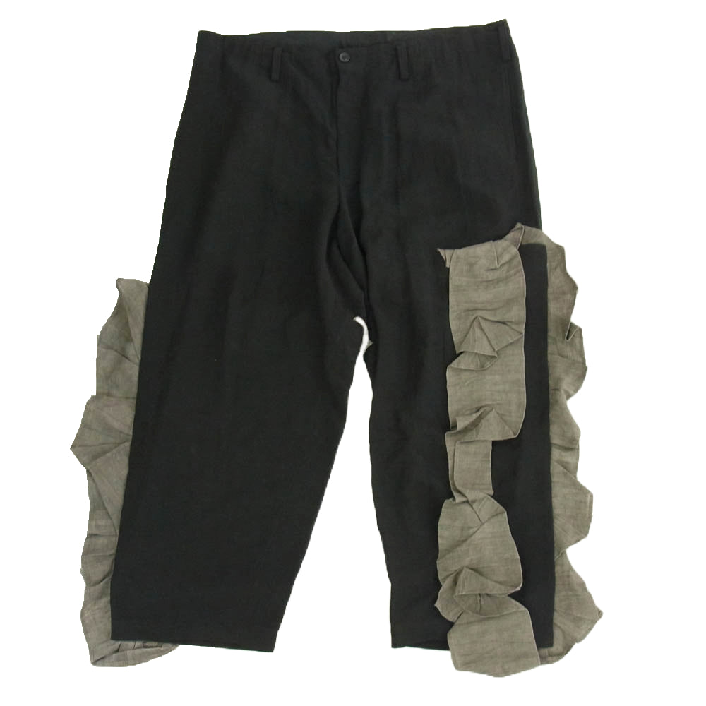 Yohji Yamamoto POUR HOMME ヨウジヤマモトプールオム 24SS HS-P25-308 LOOK26 LI/RY CANVAS DECO WIDE PANTS フリル ドッキング パンツ ブラック系 2【中古】