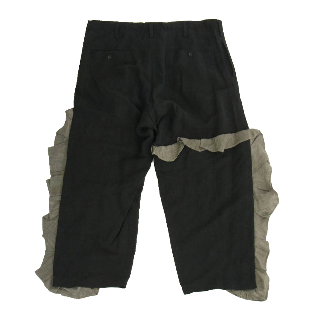 Yohji Yamamoto POUR HOMME ヨウジヤマモトプールオム 24SS HS-P25-308 LOOK26 LI/RY CANVAS DECO WIDE PANTS フリル ドッキング パンツ ブラック系 2【中古】