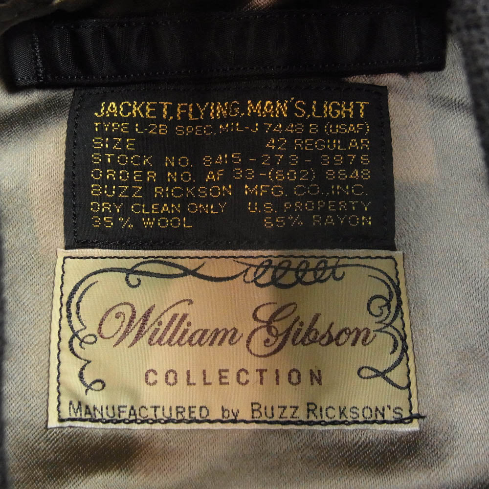 Buzz Rickson's バズリクソンズ BR15625 WILLIAM GIBSON COLLECTION Type BLACK L-2B SKYLINE CLOTHING CORPORATION MODEL ウィリアム・ギブソン フライト ジャケット ブラック系 42【中古】