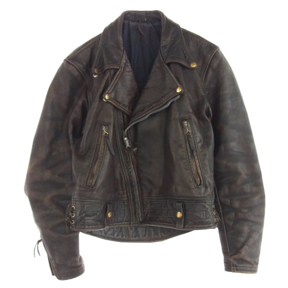LANGLITZ LEATHERS ラングリッツレザーズ 50s 60s コロンビア  ホースハイド ダブルライダース レザージャケット 初期型 2ndタイプ CROWN スプリング ジッパー 黒茶系 黒茶系【中古】
