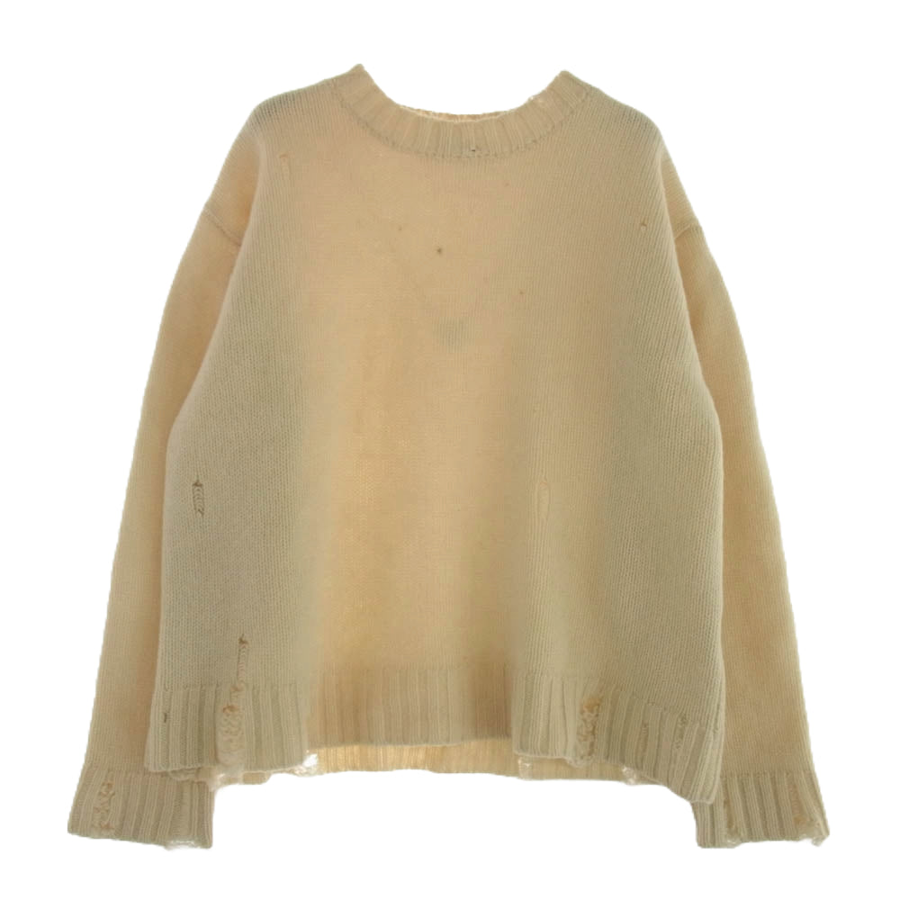 UNUSED アンユーズド US1925 3g crew neck damage knit クルーネック ダメージ加工 ニット ベージュ系 3【中古】