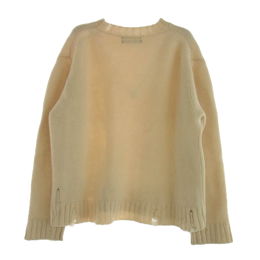 UNUSED アンユーズド US1925 3g crew neck damage knit クルーネック ダメージ加工 ニット ベージュ系 3【中古】