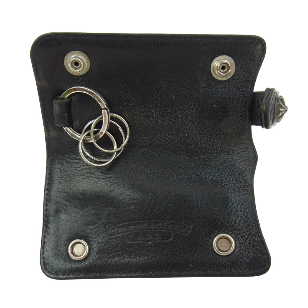 CHROME HEARTS クロムハーツ（原本無） KEY CASE クロスボール ボタン レザー キーケース ブラック系【中古】