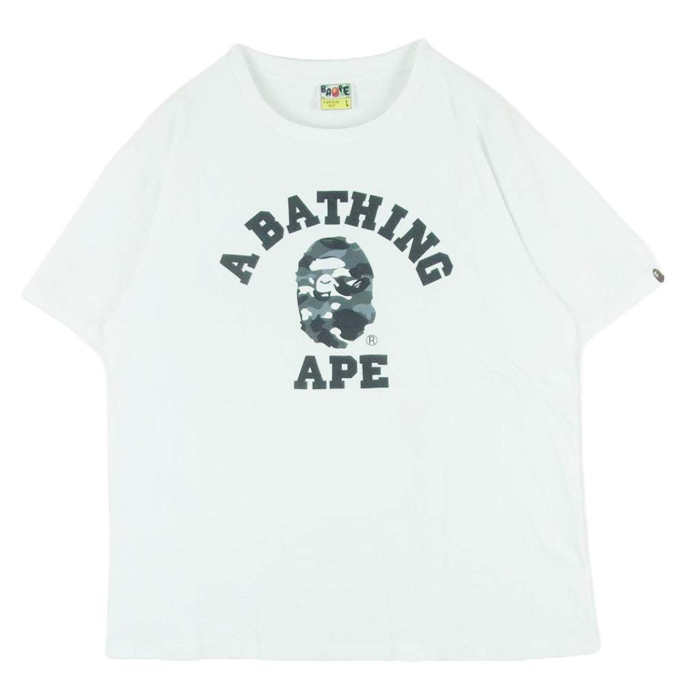 A BATHING APE アベイシングエイプ APC グレーカモ  カレッジ プリント 半袖 Tシャツ コットン 中国製 ホワイト系 L【中古】