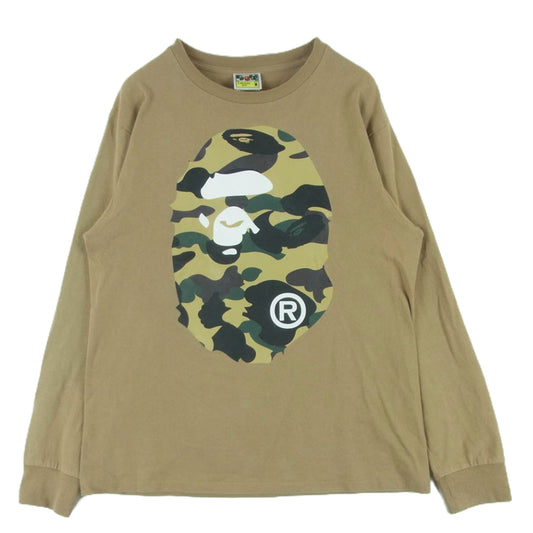 A BATHING APE アベイシングエイプ 001LTK801018M 1st Camo Big Ape Head ファースト ベージュカモ 大猿 ビッグフェイス 長袖 Tシャツ ライトブラウン系 M【中古】