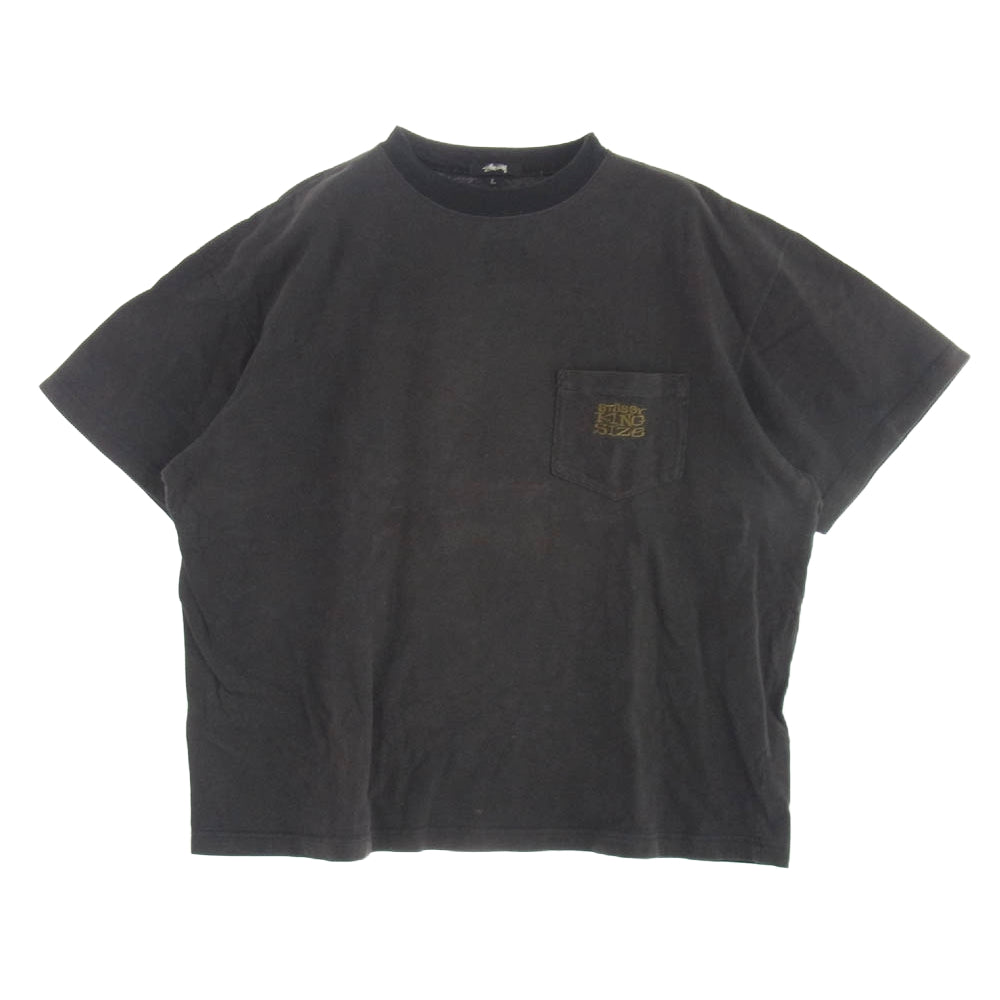 STUSSY ステューシー 90s USA製 OLD アメリカ製 黒タグ KING SIZE ポケット ロゴ Tシャツ グレー系 L【中古】
