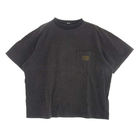 STUSSY ステューシー 90s USA製 OLD アメリカ製 黒タグ KING SIZE ポケット ロゴ Tシャツ グレー系 L【中古】