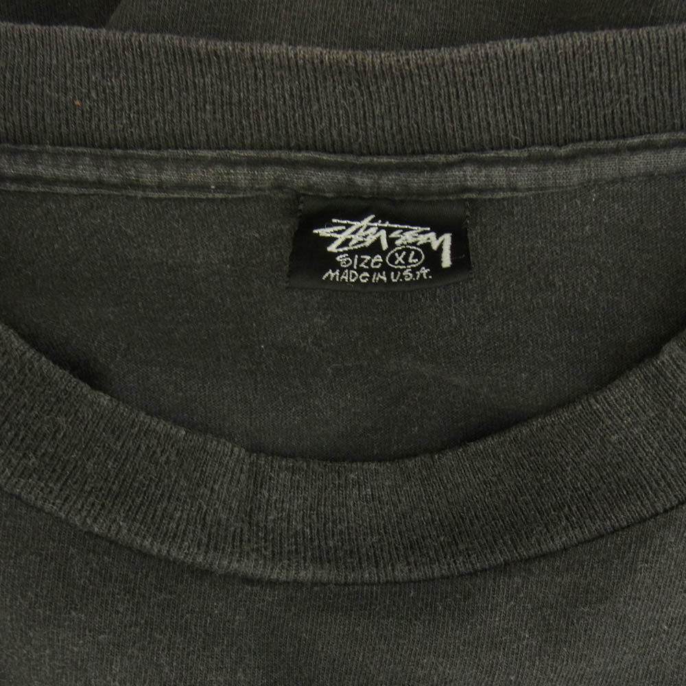 STUSSY ステューシー 80s USA製 OLD アメリカ製 オールド 黒タグ 初期 ドラゴン バック プリント 半袖 Tシャツ グレー系 XL【中古】