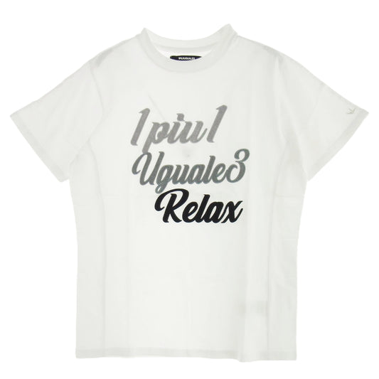 1piu1uguale3 ウノピュウノウグァーレトレ RELAX リラックス 筆記体ロゴワッペン クルーネック 半袖 Tシャツ ホワイト系 L【中古】
