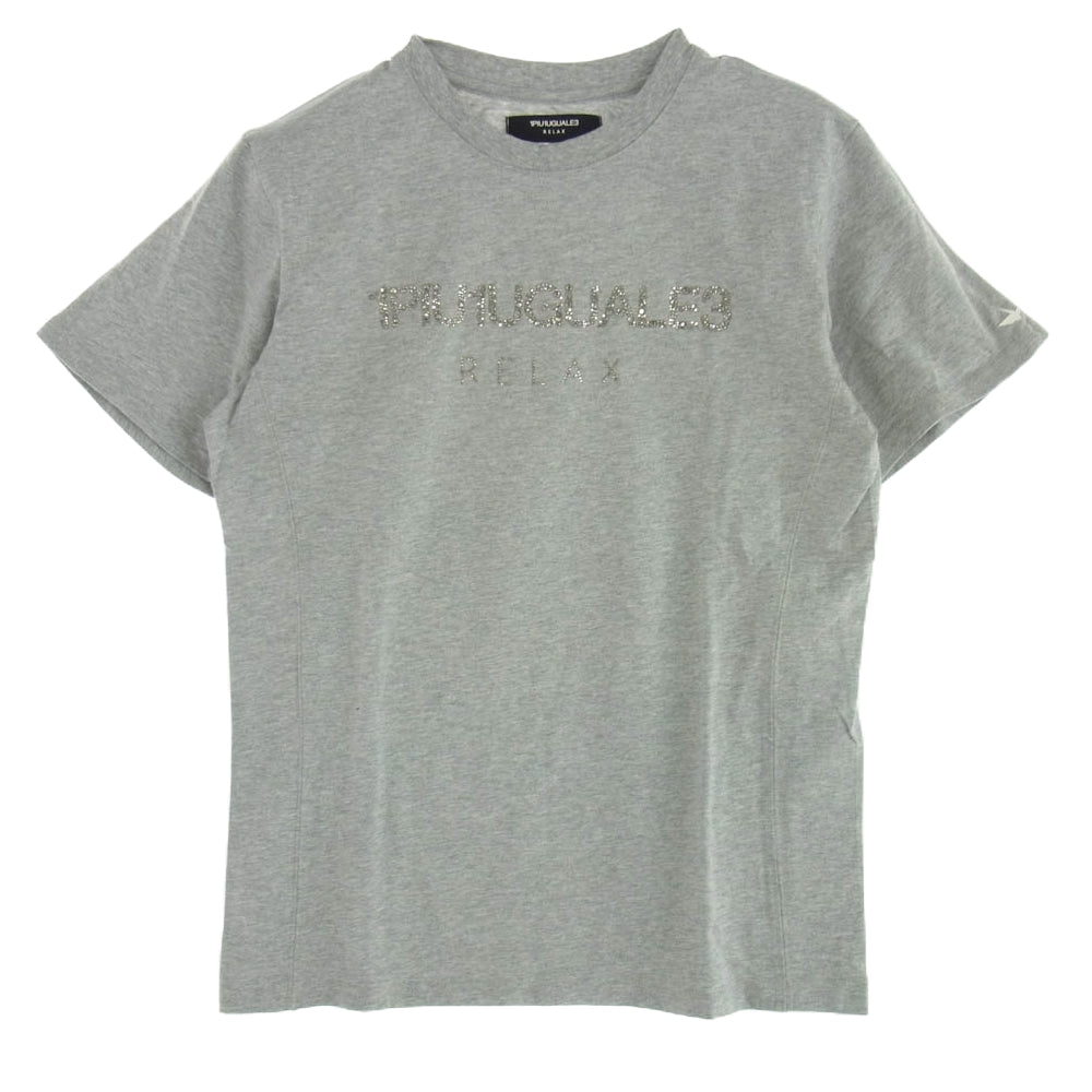 1piu1uguale3 ウノピュウノウグァーレトレ RELAX リラックス ロゴ ラインストーン クルーネック 半袖 Tシャツ グレー グレー系 XL【中古】