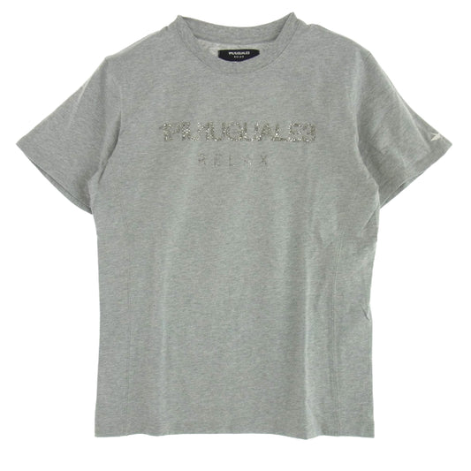 1piu1uguale3 ウノピュウノウグァーレトレ RELAX リラックス ロゴ ラインストーン クルーネック 半袖 Tシャツ グレー グレー系 XL【中古】