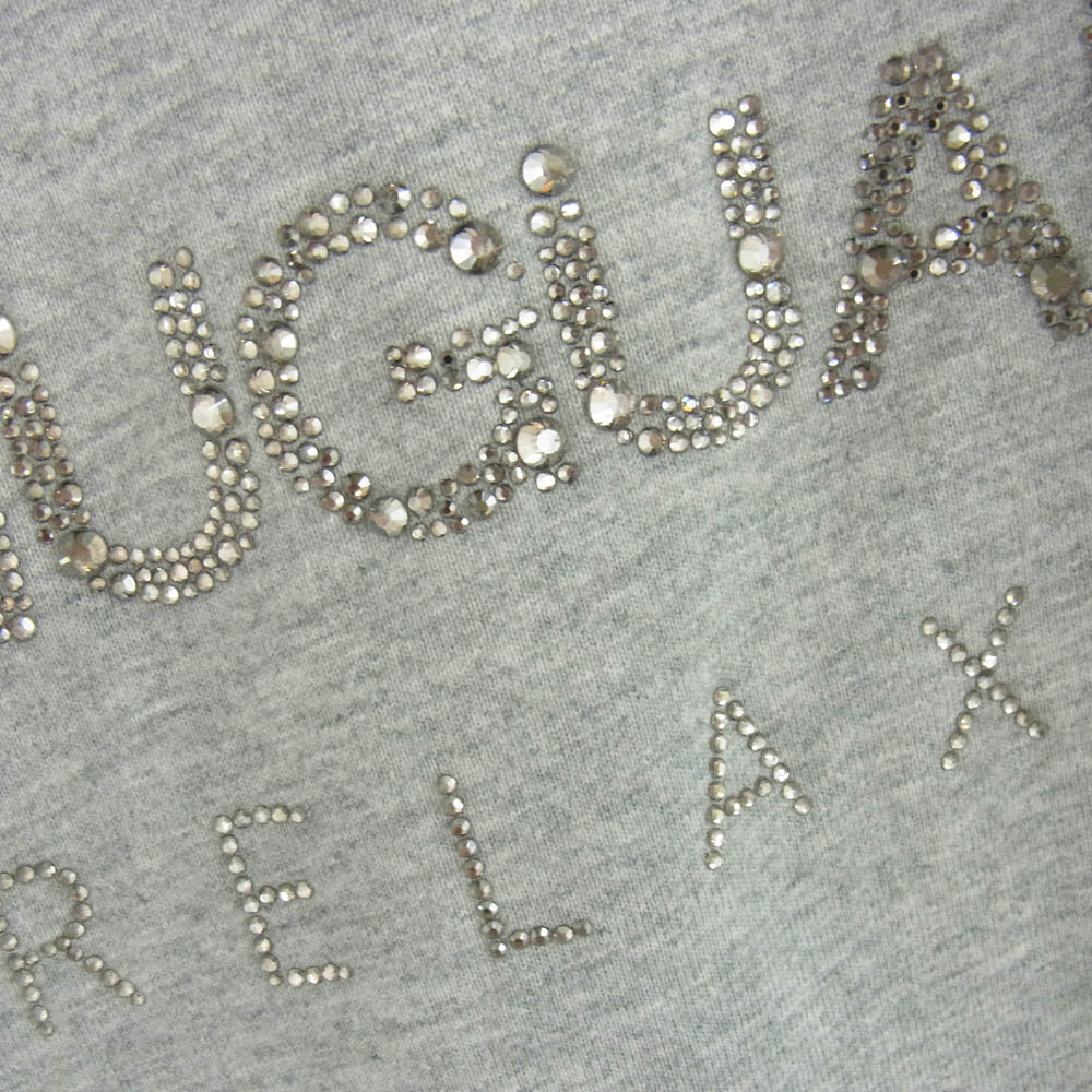1piu1uguale3 ウノピュウノウグァーレトレ RELAX リラックス ロゴ ラインストーン クルーネック 半袖 Tシャツ グレー グレー系 XL【中古】