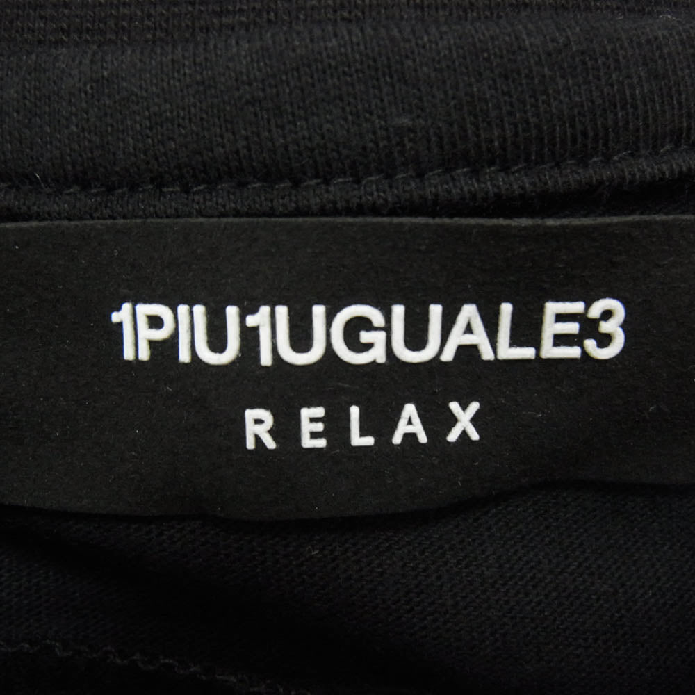 1piu1uguale3 ウノピュウノウグァーレトレ RELAX リラックス ロゴ ラインストーン クルーネック 半袖 Tシャツ ブラック系 XL【中古】