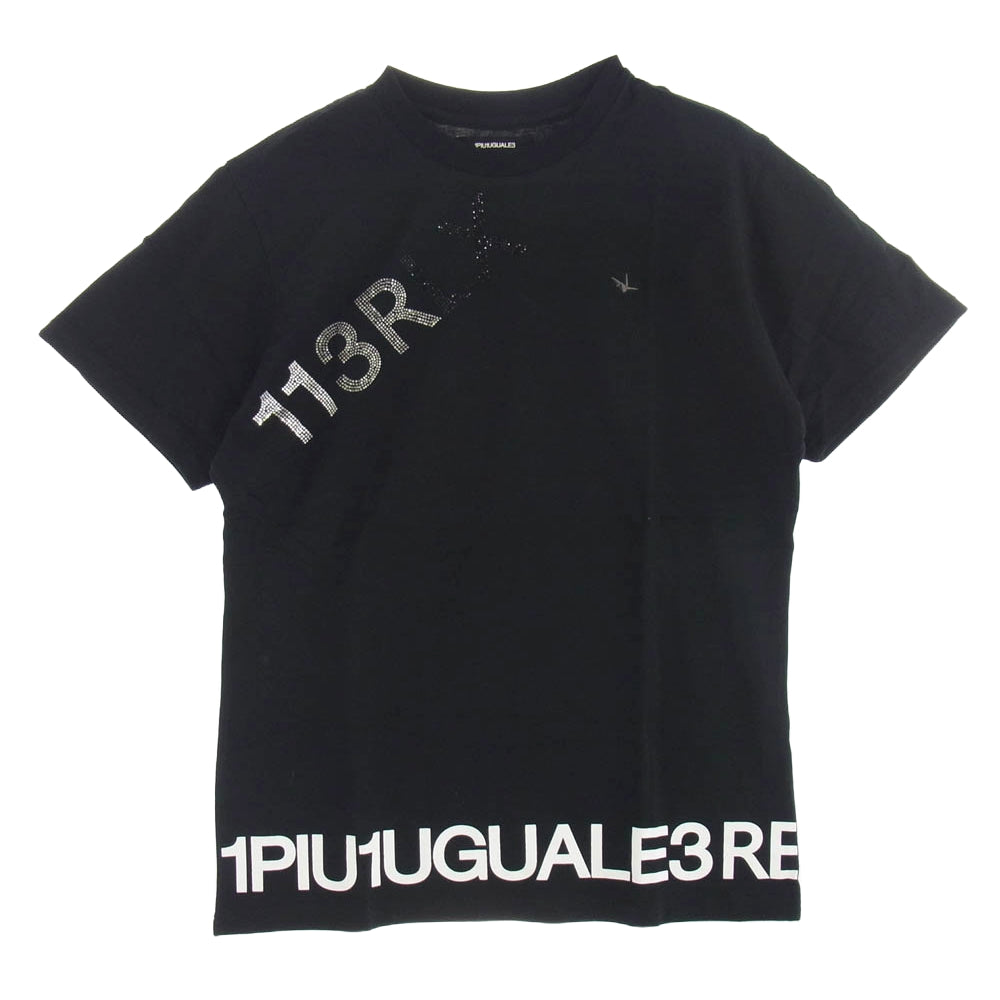 1piu1uguale3 ウノピュウノウグァーレトレ 113RLX RELAX リラックス ラインストーン 折り鶴刺繍 クルーネック 半袖 Tシャツ ブラック系 XL【中古】