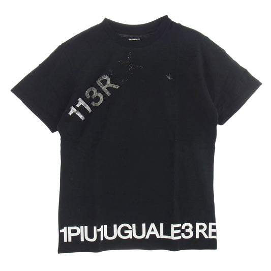 1piu1uguale3 ウノピュウノウグァーレトレ 113RLX RELAX リラックス ラインストーン 折り鶴刺繍 クルーネック 半袖 Tシャツ ブラック系 XL【中古】