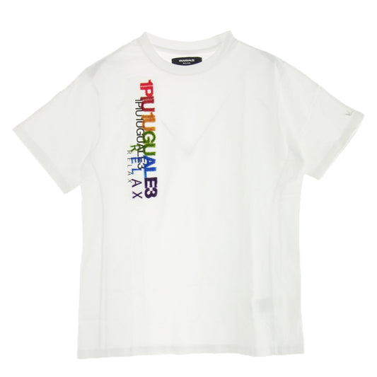 1piu1uguale3 ウノピュウノウグァーレトレ RELAX リラックス レインボーカラーパイルロゴ クルーネック Tシャツ ホワイト系 XL【中古】