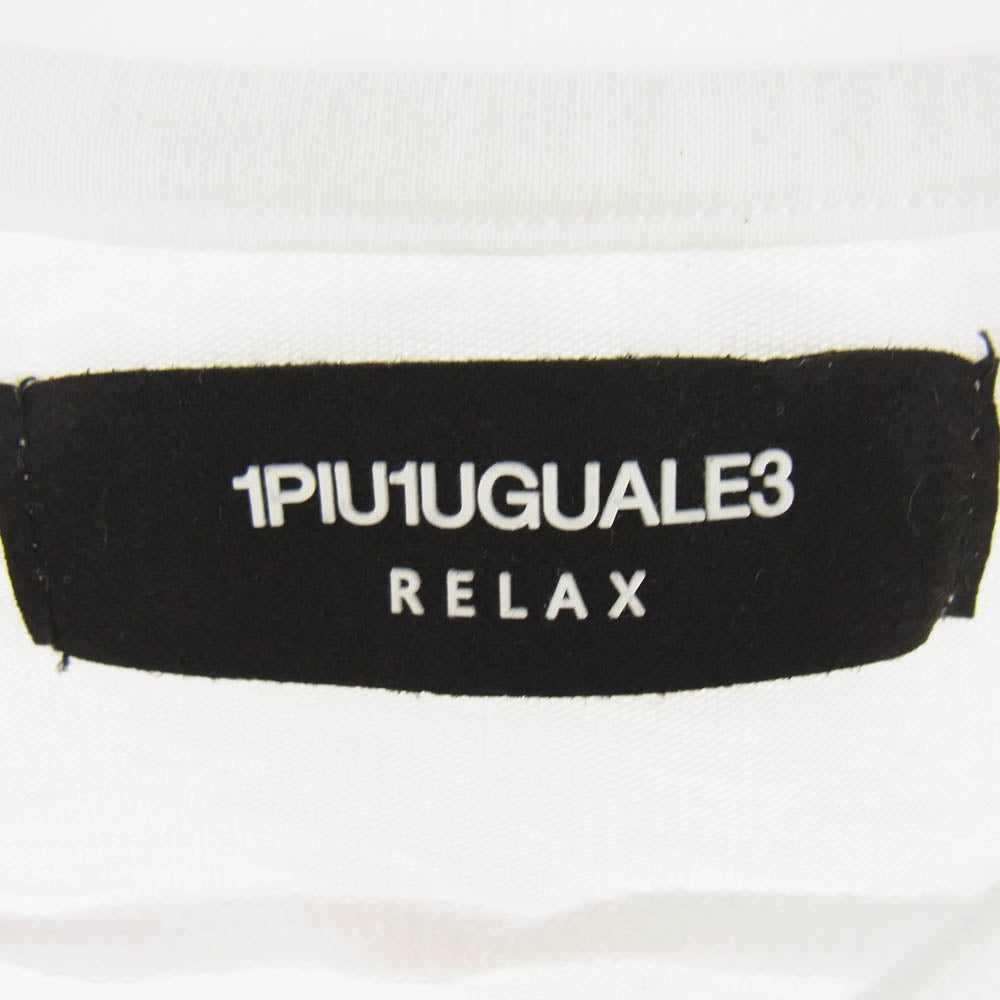 1piu1uguale3 ウノピュウノウグァーレトレ RELAX リラックス レインボーカラーパイルロゴ クルーネック Tシャツ ホワイト系 XL【中古】