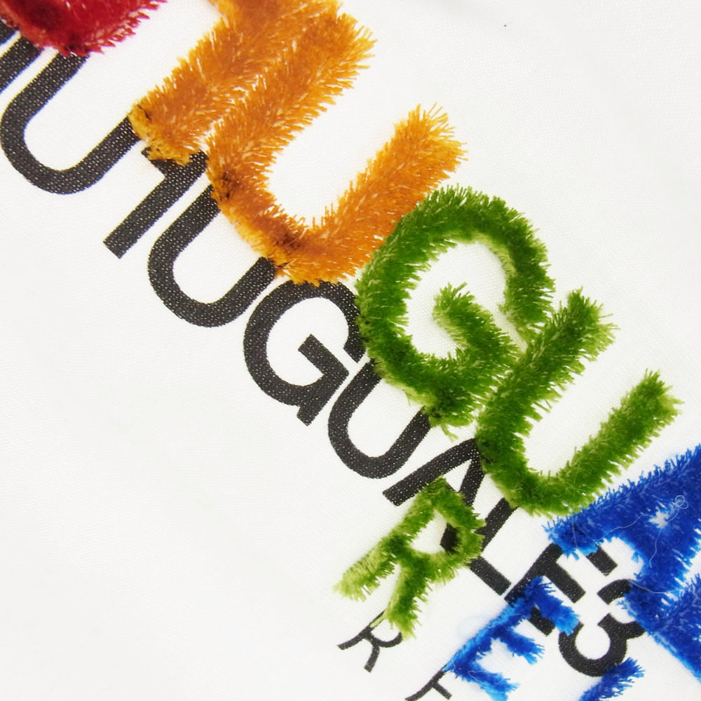 1piu1uguale3 ウノピュウノウグァーレトレ RELAX リラックス レインボーカラーパイルロゴ クルーネック Tシャツ ホワイト系 XL【中古】