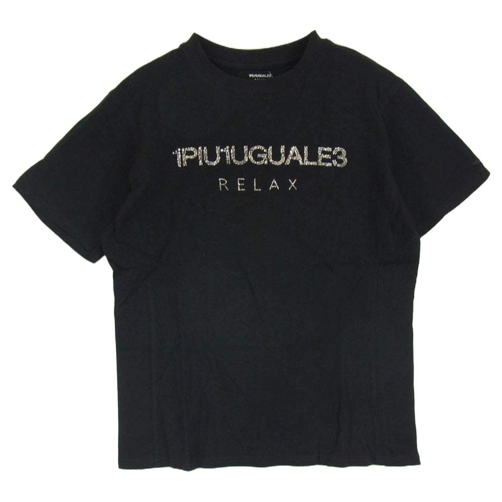 1piu1uguale3 ウノピュウノウグァーレトレ RELAX リラックス 3Dロゴ グラデーション クルーネック 半袖 Tシャツ ブラック系 XL【中古】