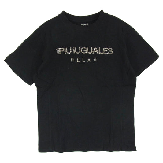 1piu1uguale3 ウノピュウノウグァーレトレ RELAX リラックス 3Dロゴ グラデーション クルーネック 半袖 Tシャツ ブラック系 XL【中古】